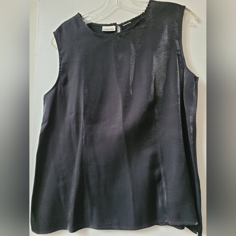 Size M - Gloria Vanderbilt dressy black silk top with beading at the neckline